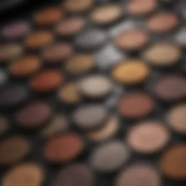 A close-up of the shimmering texture of eyeshadows under natural light