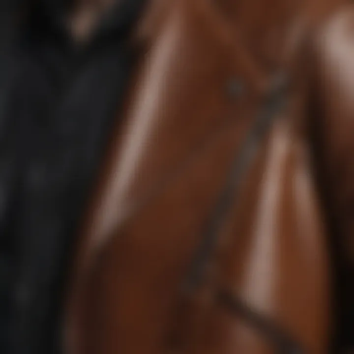 Close-up detail of the premium leather used in the Allsaints Elora jacket, highlighting its texture and quality.