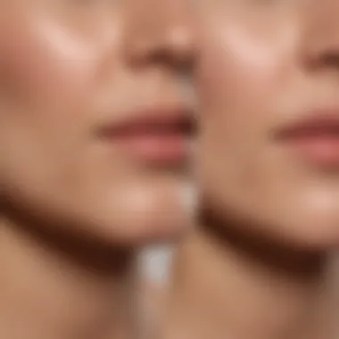 Close-up of skin before and after laser treatment