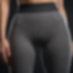 A close-up of high waisted gym leggings showcasing their stretchy fabric and design.