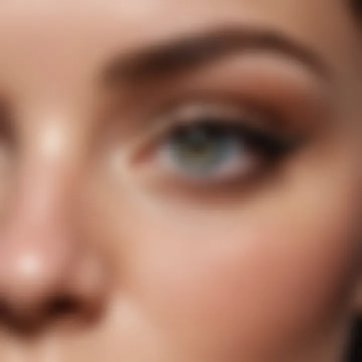 Close-up of a model's eye adorned with neutral shimmer eyeshadow