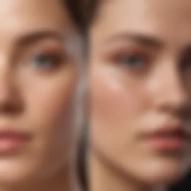 Before and after images illustrating the benefits of using pore-minimizing products