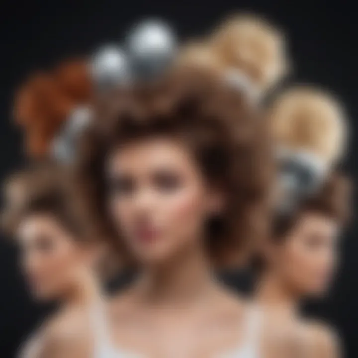 An arrangement of various hairstyles achieved with big electric rollers displayed elegantly.