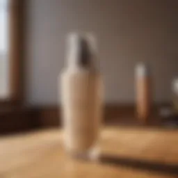 Elegant bottle of sunscreen for mature skin on a wooden table