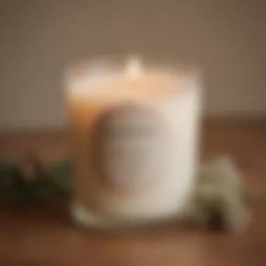 Close-up of an Anthropologie candle with a delicate label highlighting its unique scent profile