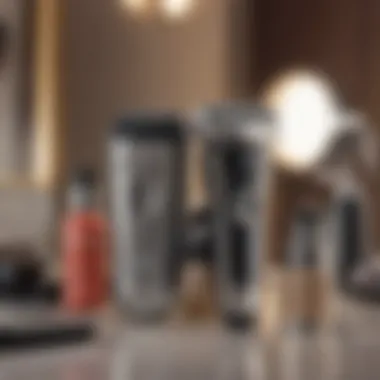 Essential Grooming Tools A stylish battery shaver placed next to beauty products, highlighting its importance in beauty routines