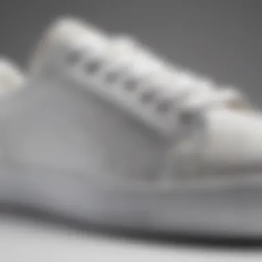 Close-up of the texture and craftsmanship of white leather sneakers