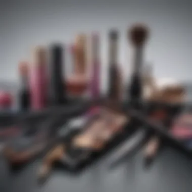 A setup of makeup tools including eye shadow sticks and applicators