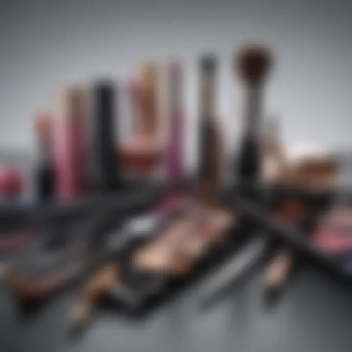 A setup of makeup tools including eye shadow sticks and applicators