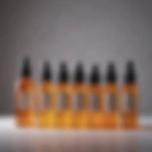 Bottles of hair growth serums arranged aesthetically