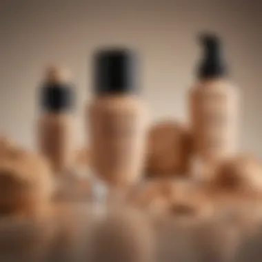 Flat lay of various foundation products suitable for acne-prone skin