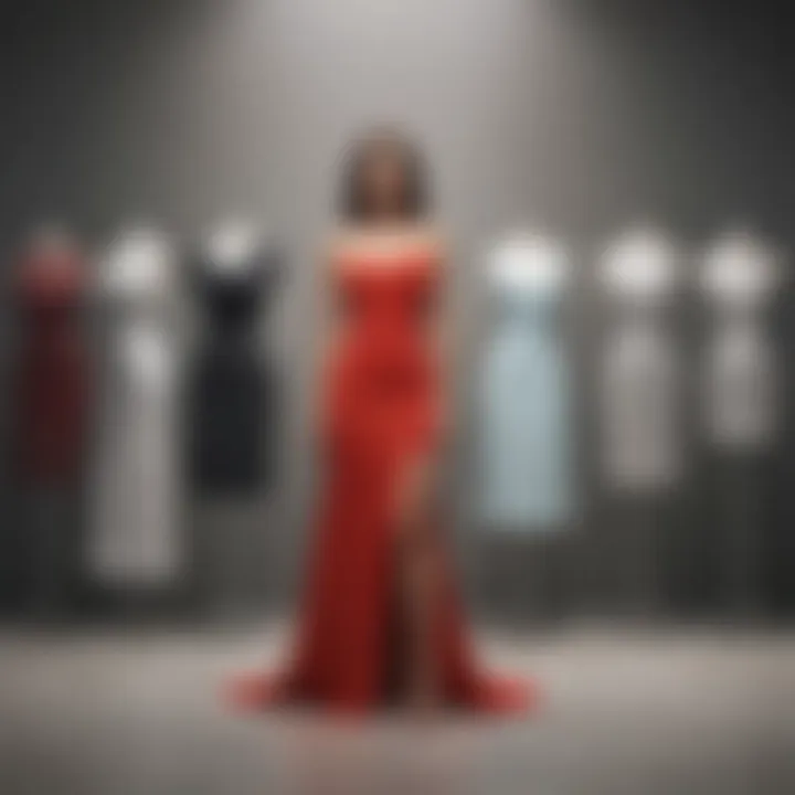 A variety of two-piece dress styles laid out for comparison on a stylish backdrop