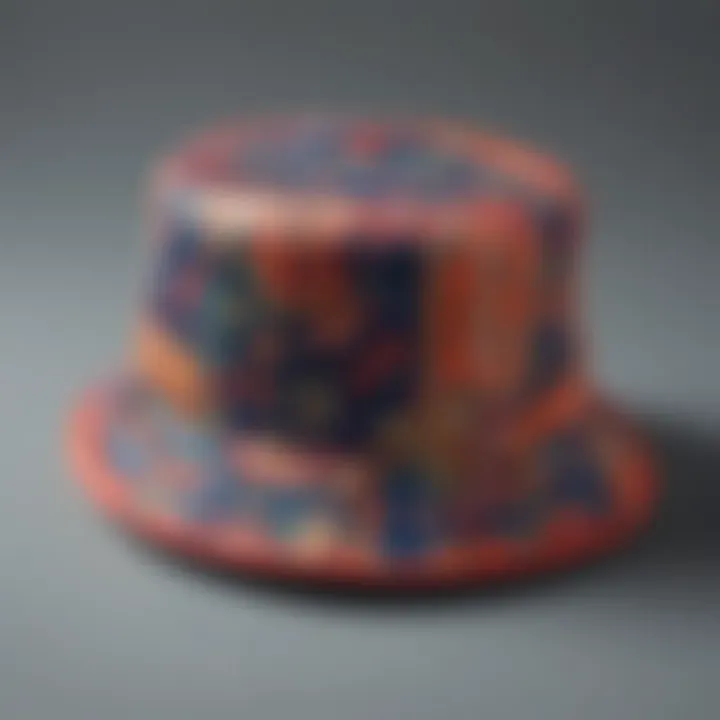 A trendy bucket hat featuring vibrant colors and unique patterns, perfect for casual wear.