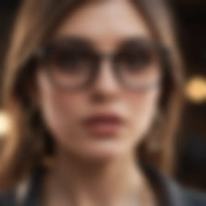 A fashionable individual wearing glasses adorned with a chic chain