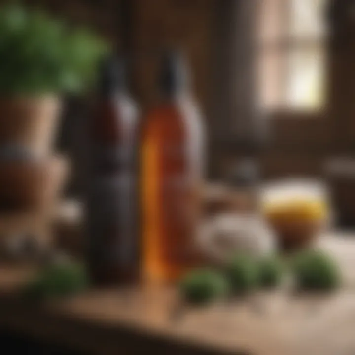 Natural hair care products displayed on a rustic wooden surface