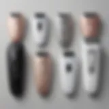 Close-up of various types of epilators on a clean surface