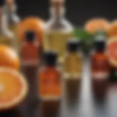 Citrus essential oils in small bottles