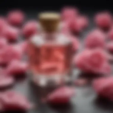 Rose essential oil with petals