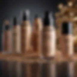 An array of foundation products suitable for acne-prone skin displayed artistically.
