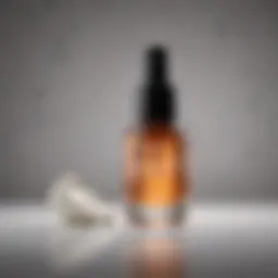 A close-up of a salicylic acid serum dropper with a blurred background of skincare products.