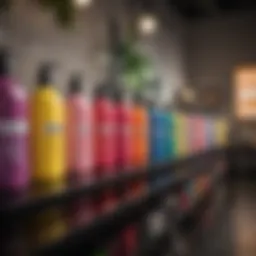 Lush salon shampoo bottles in a vibrant display