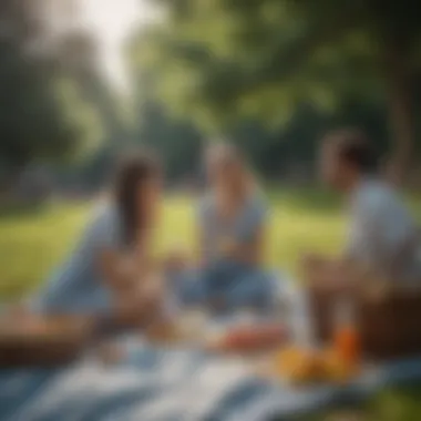 Shared Experience Picnic A serene outdoor setting showcasing a couple enjoying a picnic, representing shared experiences and memories.