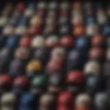 A collection of vintage baseball caps showcasing different designs and logos.