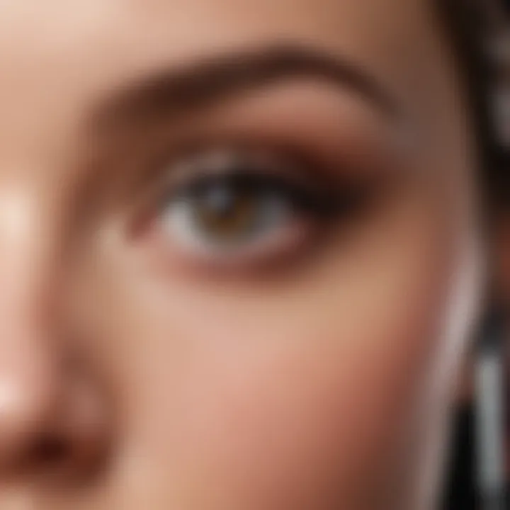 A user applying Maybelline mascara with a focused expression.