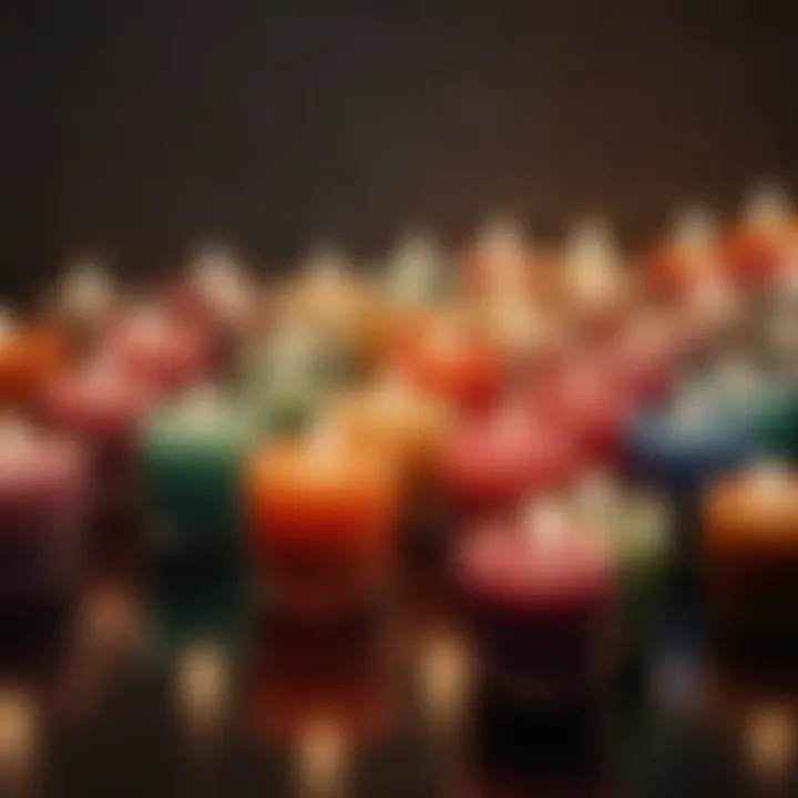 Various votive candle types showcasing colors and designs