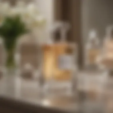 Elegant display of fresh clean scent perfumes on a vanity table