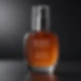 Close-up of a body serum bottle with dark spot treatment formulation