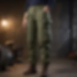 Stylish cargo pants with multiple pockets showcased in a fashionable setting