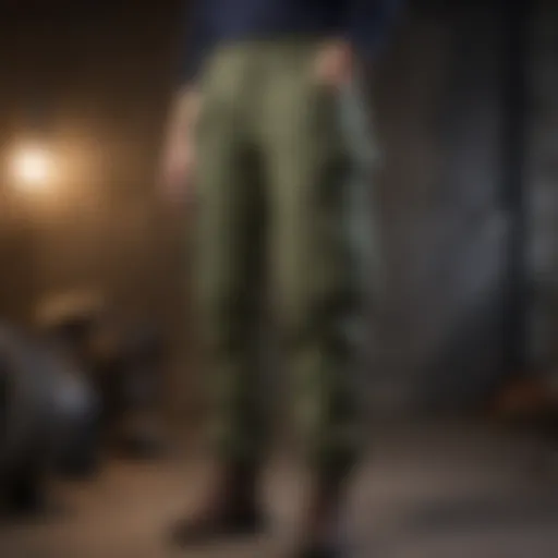 Stylish cargo pants with multiple pockets showcased in a fashionable setting