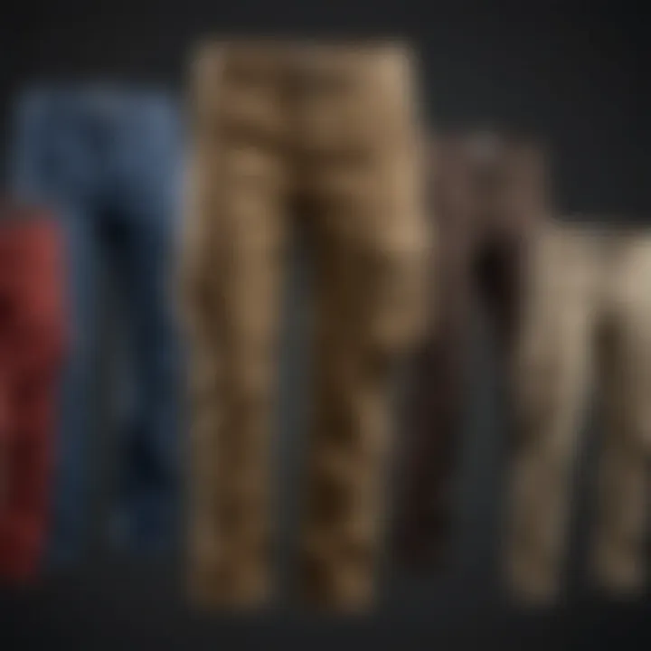 Variety of cargo pants on display, showcasing different colors and styles