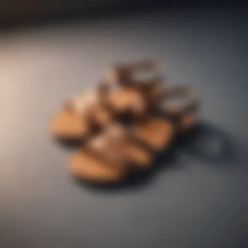 Collection of stylish flat sandals arranged on a surface