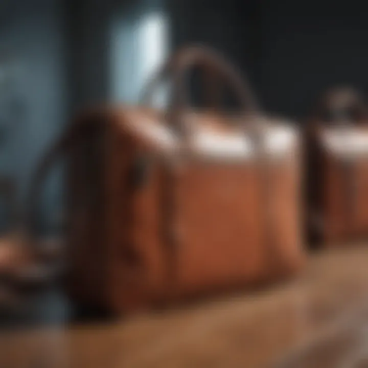 Different styles of leather laptop bags displayed together