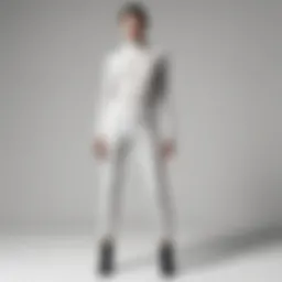 Elegant display of Helmut Lang pull-on pants showcasing unique fabric texture