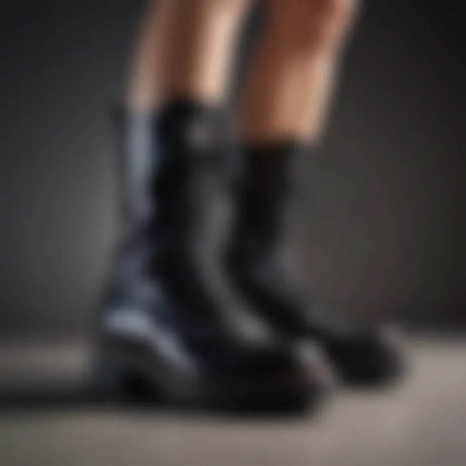 Bold black combat boots worn with a stylish outfit