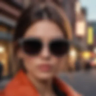 A fashion-forward individual wearing distinctive sunglasses in an urban setting