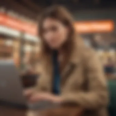 A stylish woman exploring J.Crew's online store on a laptop