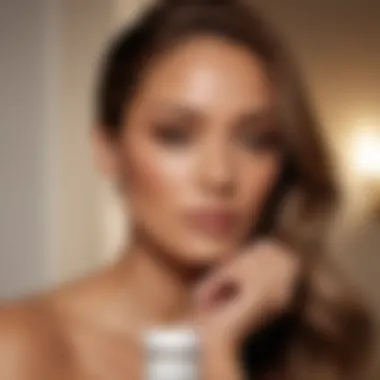Application Routine with JLo Skincare A serene setting with a model applying JLo skincare products, highlighting the application routine.