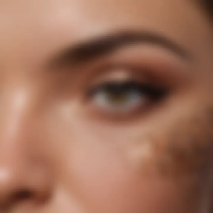 A step-by-step guide visual of applying nude glitter eye shadow