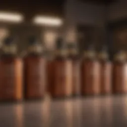 Elegant display of odorless sunless tanner bottles arranged aesthetically