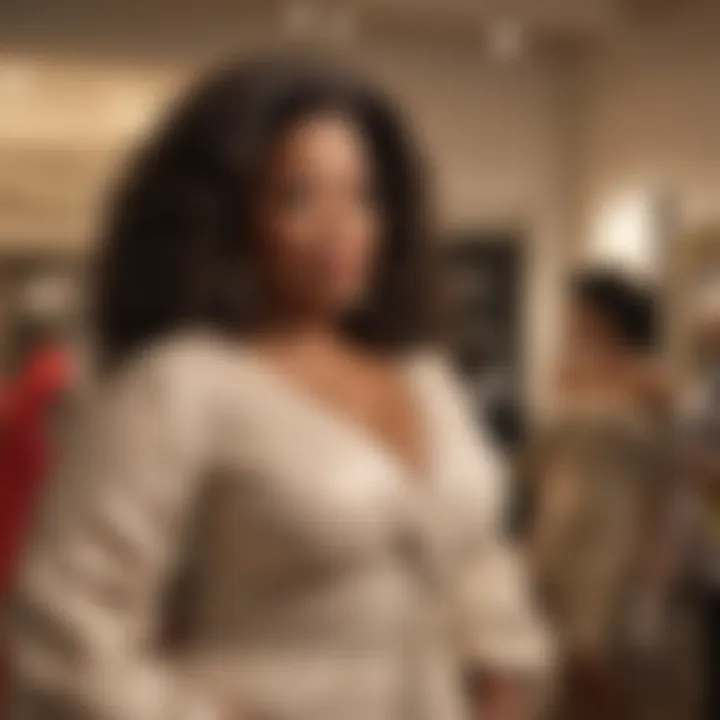 An image capturing Oprah Winfrey during a fashion collaboration with a well-known designer, illustrating her influence in the industry.