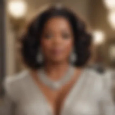 A close-up of Oprah Winfrey's iconic outfit featuring statement accessories that highlight her personal style.