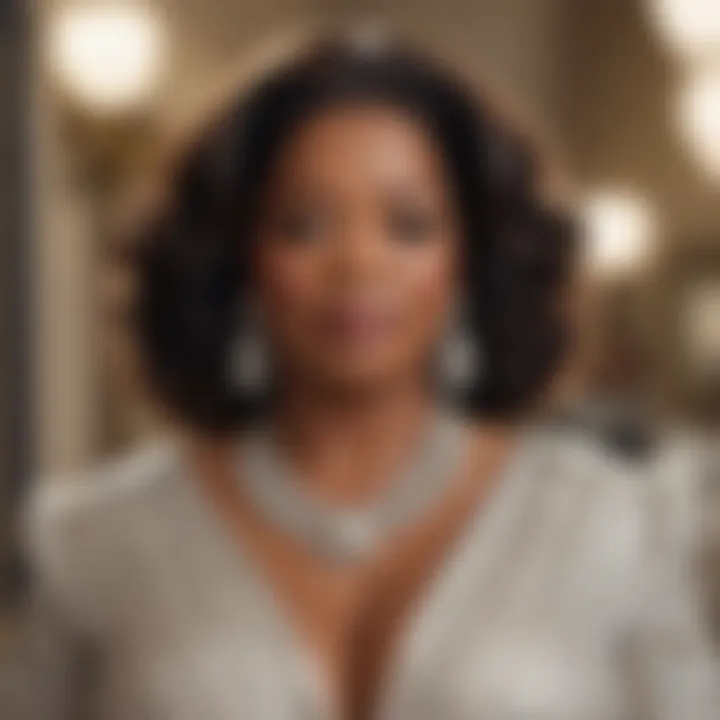 A close-up of Oprah Winfrey's iconic outfit featuring statement accessories that highlight her personal style.