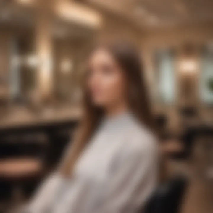 A serene salon environment where a professional stylist is applying a keratin treatment.