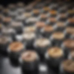 A close-up view of a selection of spot creams displayed on a clean surface.