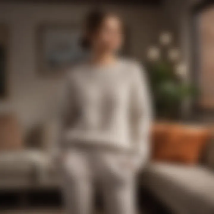 A cozy yet polished look featuring a soft knit sweater paired with stylish joggers, ideal for remote work settings.