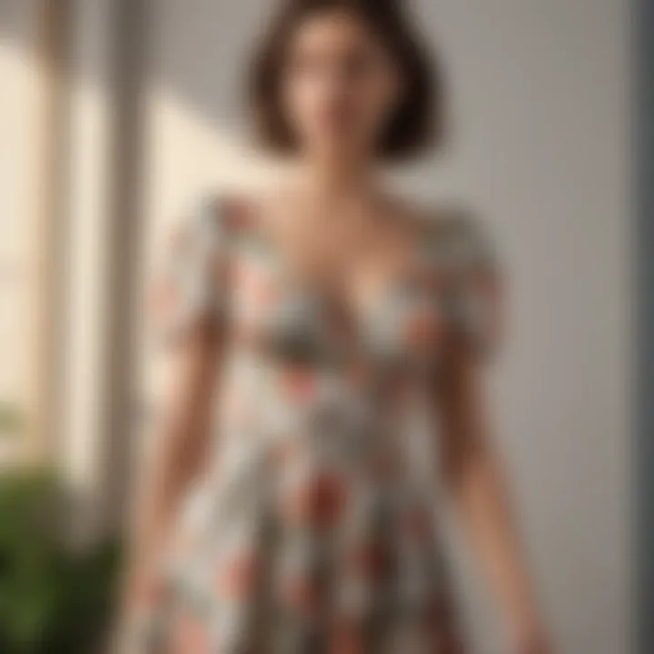 An elegant dress with a floral print suitable for spring, perfect for video calls while maintaining comfort.